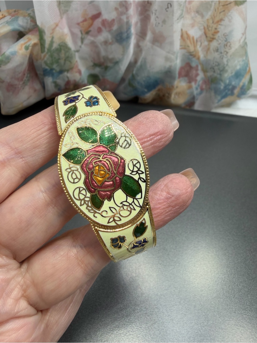 Vintage Cloisonné  Rose Bracelet #465 br